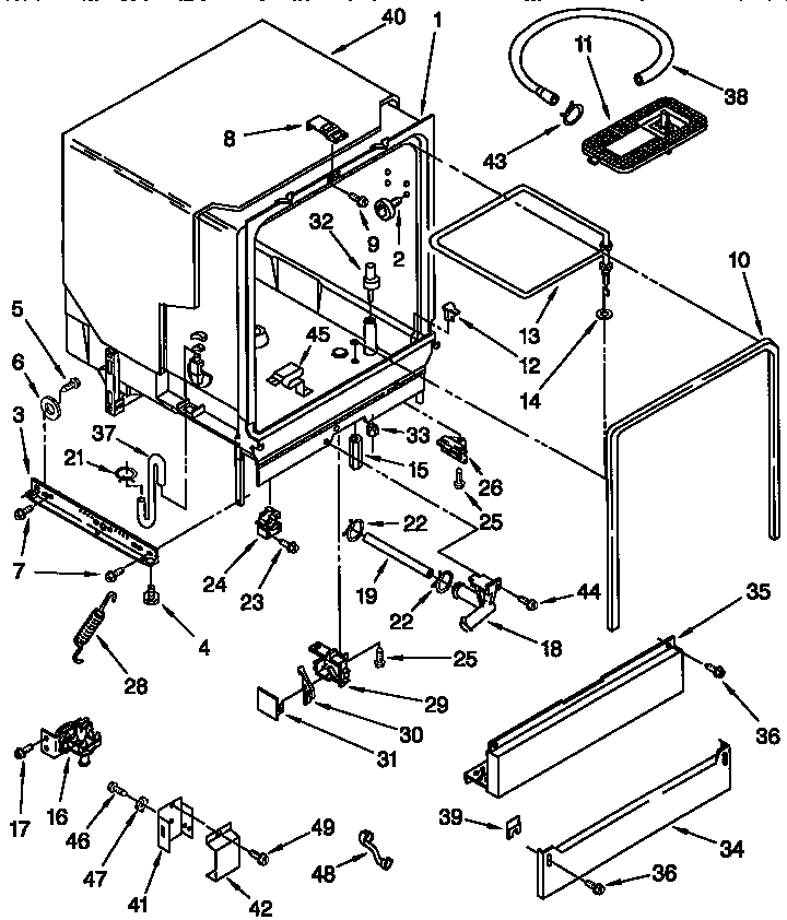 Tub Assembly Diagram and Parts List for DU180DWGQ0  Whirlpool Dishwasher