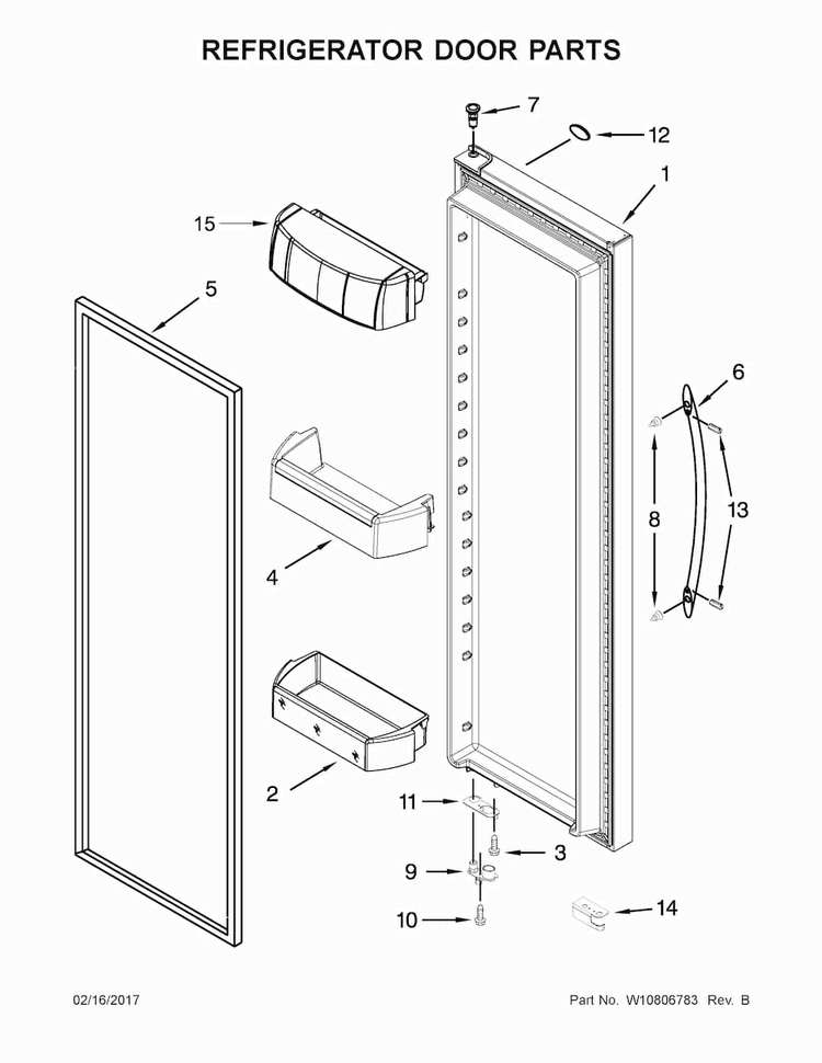Refrigerator Door Parts Diagram and Parts List for WRS586FIEE01  Whirlpool Refrigerator