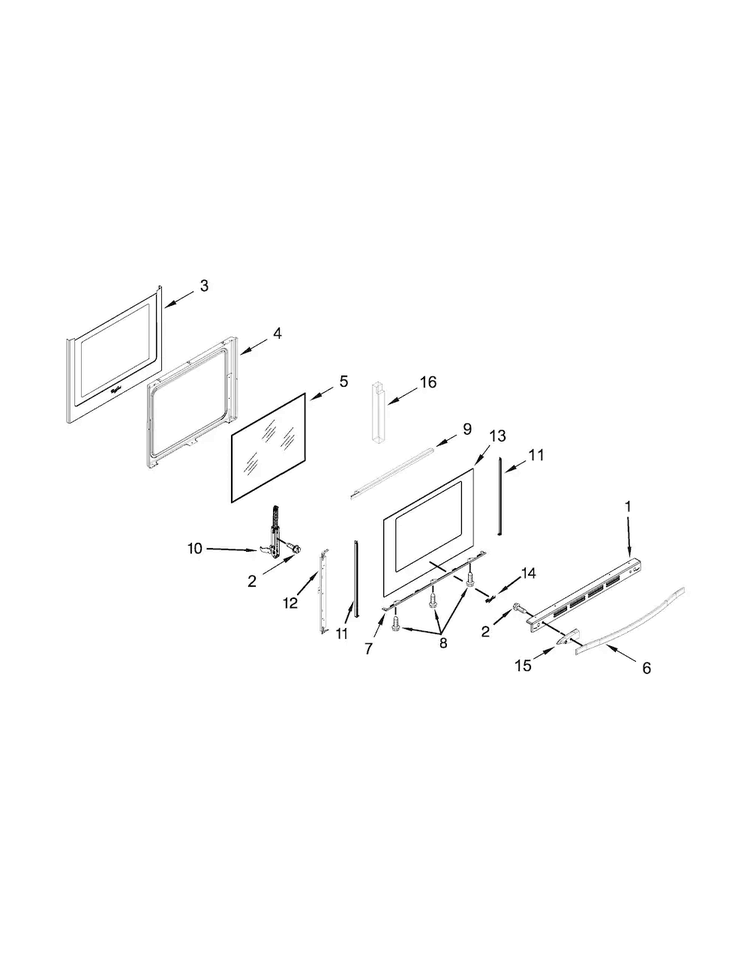 Door Parts Diagram and Parts List for WEG730H0DS0  Whirlpool Range