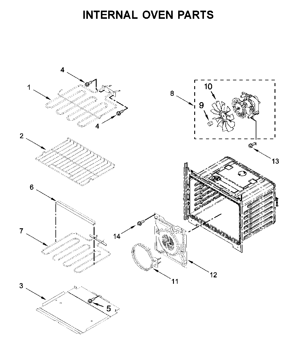 Internal oven parts Diagram and Parts List for WOS72EC0HS02  Whirlpool Wall Oven