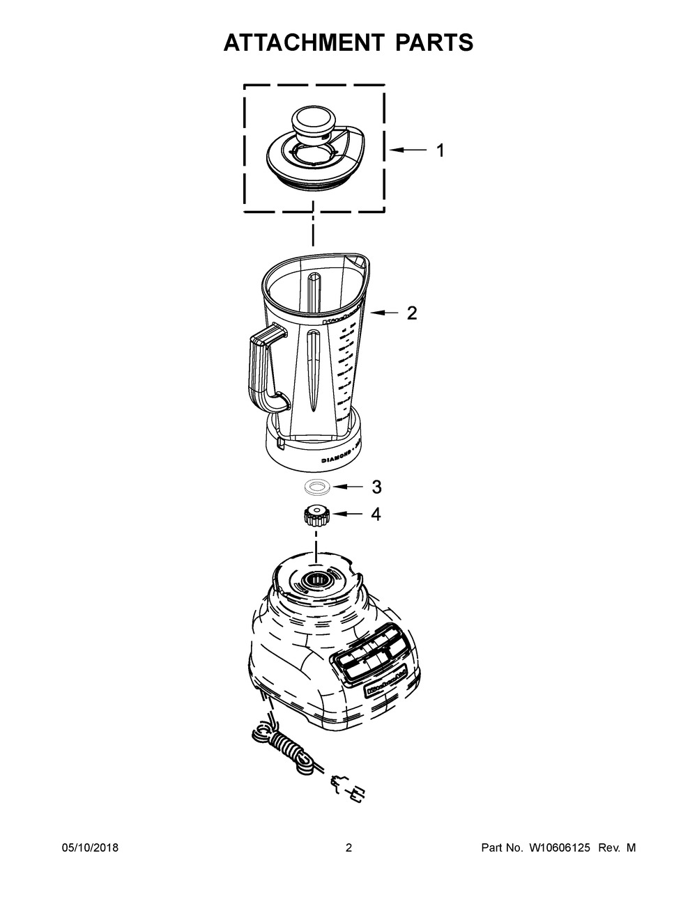Attachment Parts Diagram and Parts List for KSB1575PH0  Whirlpool Blender
