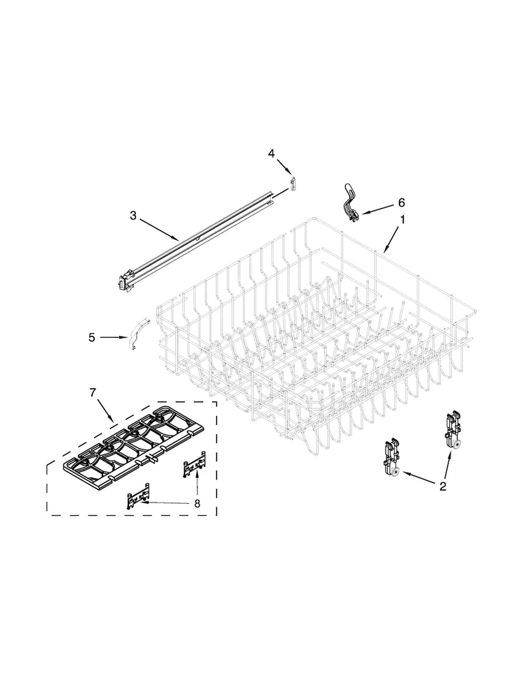 Upper Rack And Track Parts Diagram and Parts List for WDT790SAYW3  Whirlpool Dishwasher