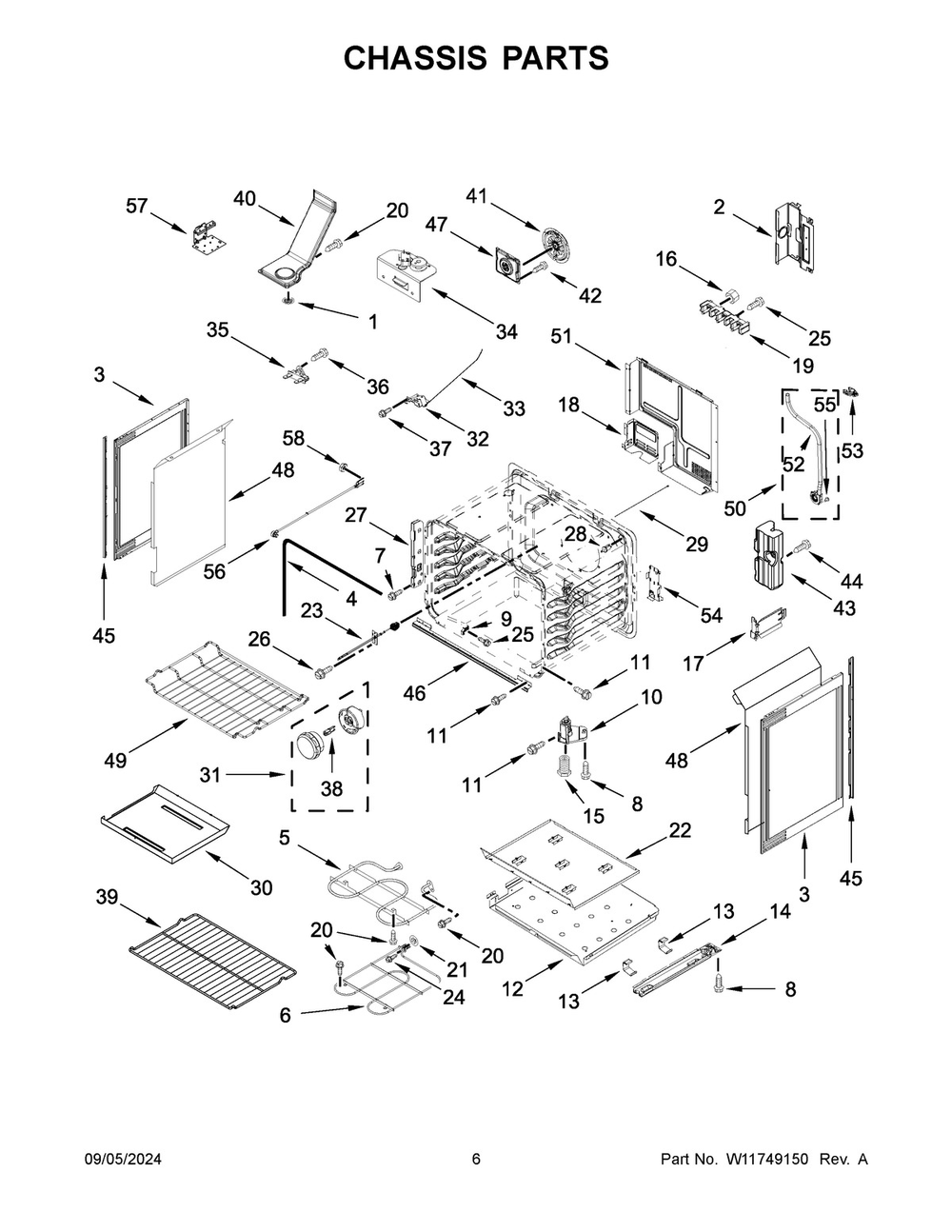 04 - Chassis Parts Diagram and Parts List for YWFES7530RV0  Whirlpool Range
