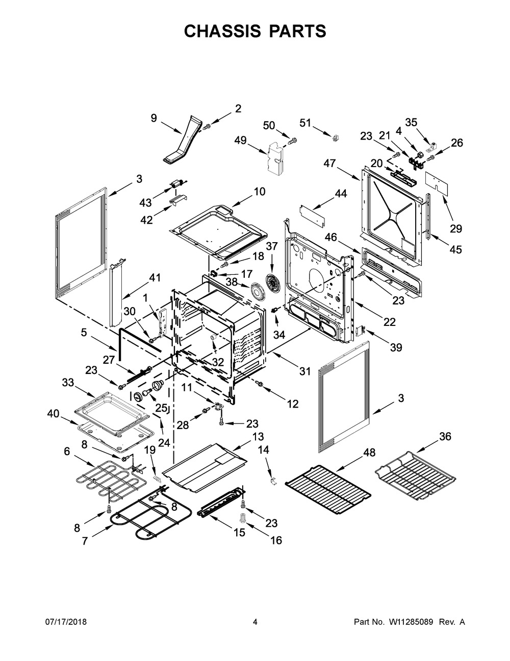 Chassis Parts Diagram and Parts List for WEE745H0FE2  Whirlpool Range