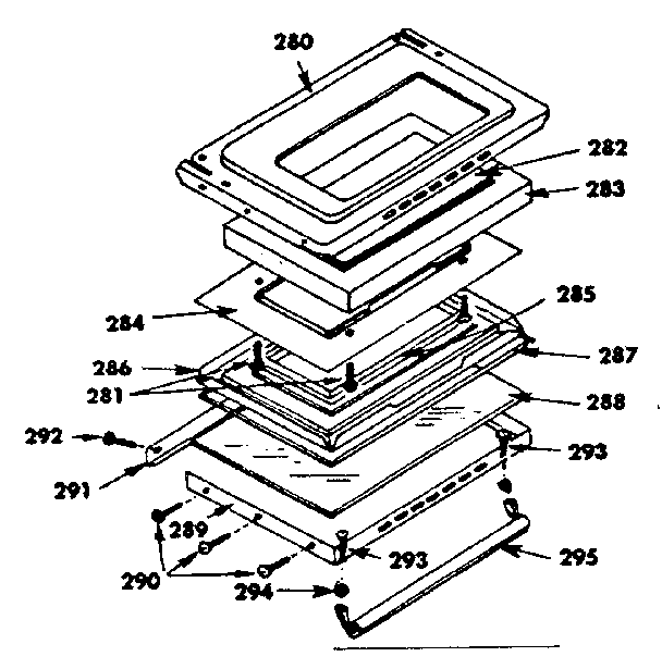 Oven Door Diagram and Parts List for 1553567201  Kenmore Range