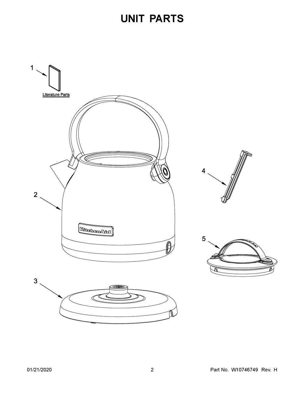 Unit Parts Diagram and Parts List for 5KEK1222BVB0  Whirlpool Coffee Maker