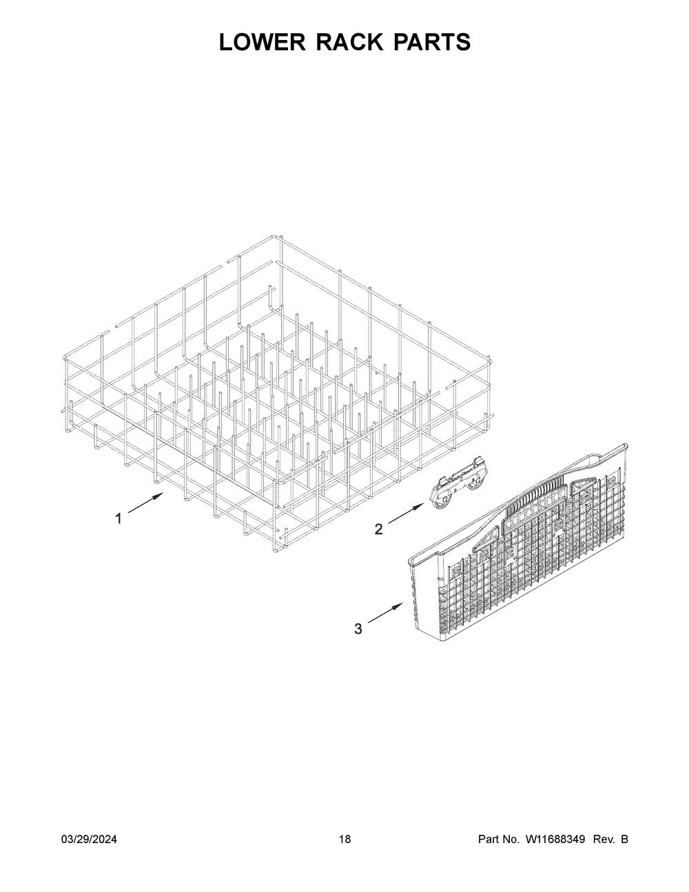 Lower Rack Parts Diagram and Parts List for WDT540HAMZ4  Whirlpool Dishwasher