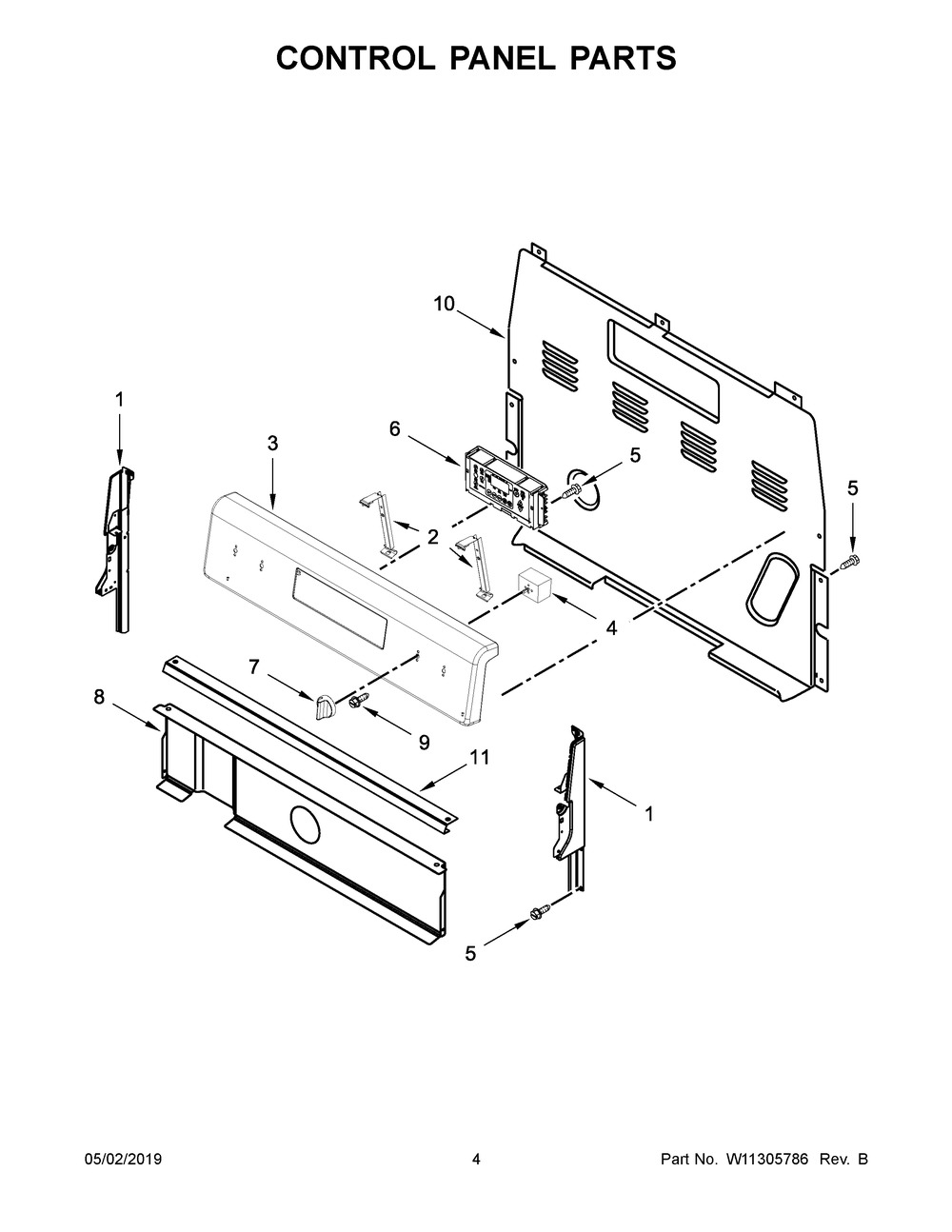 Control Panel Parts Diagram and Parts List for WFE505W0HS1  Whirlpool Range