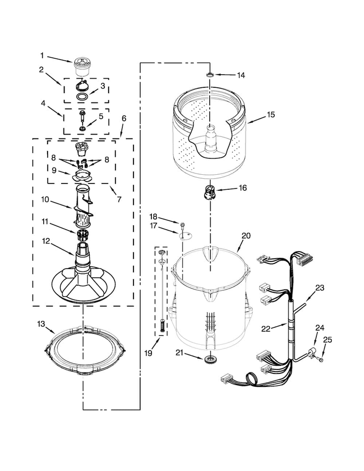 Basket And Tub Parts Diagram and Parts List for 7MWTW1805EM1  Whirlpool Washer