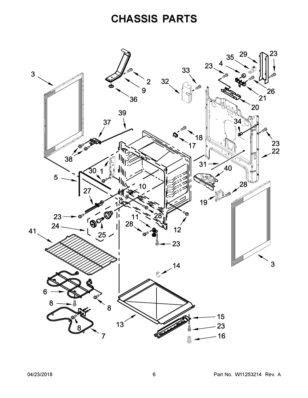 Chassis Parts Diagram and Parts List for WFE525S0HS1  Whirlpool Range