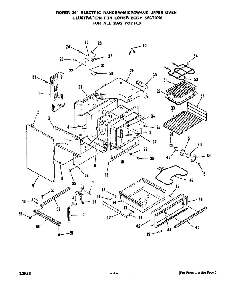 Lower Body Diagram and Parts List for 2893*0A  Roper Range