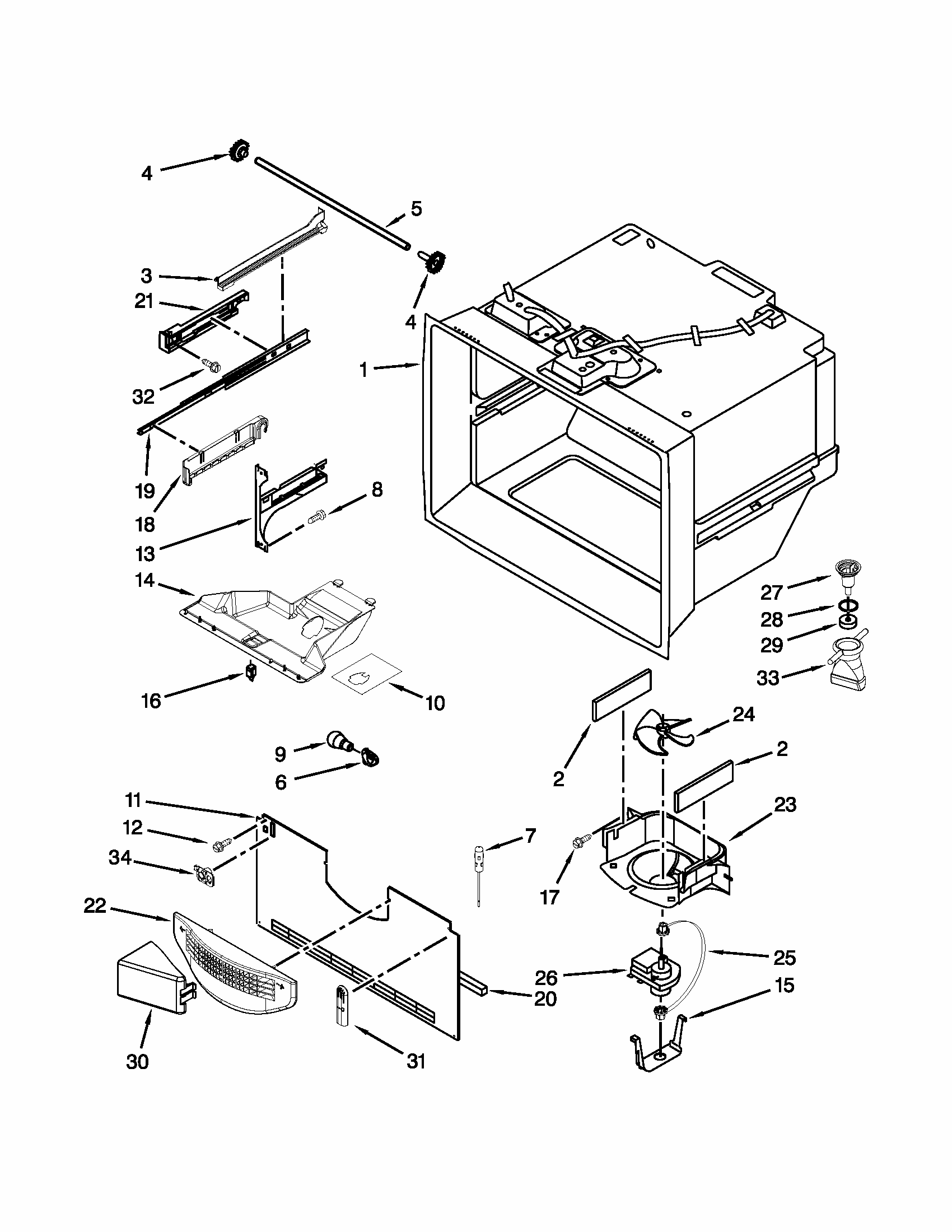 Freezer Liner Parts Diagram and Parts List for 59672013015  Kenmore Refrigerator