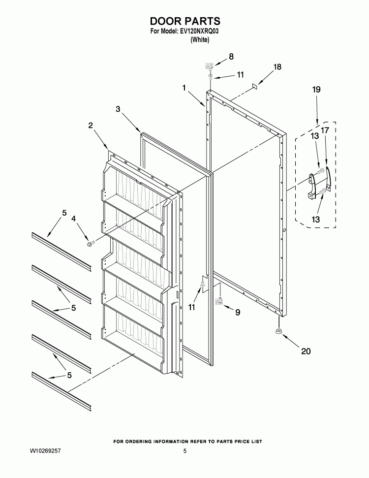DOOR PARTS Diagram and Parts List for EV120NXRQ03  Whirlpool Freezer