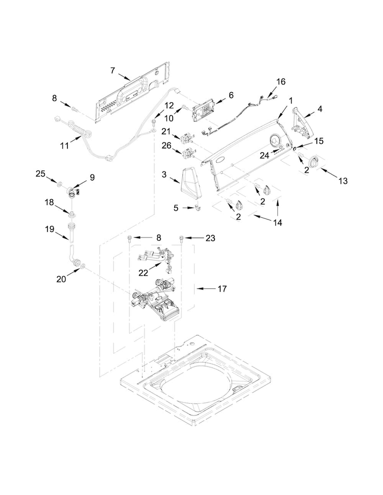 Controls And Water Inlet Parts Diagram and Parts List for 1CWTW4740YQ2  Whirlpool Washer