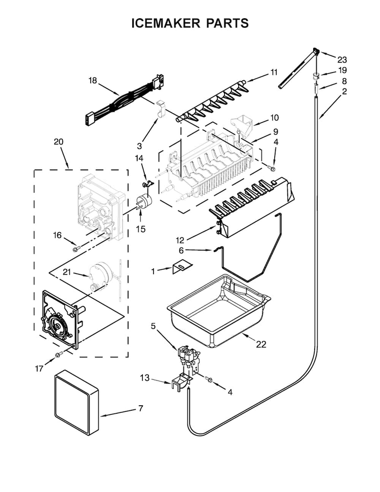Icemaker Parts Diagram and Parts List for WRF535SWBW00  Whirlpool Refrigerator