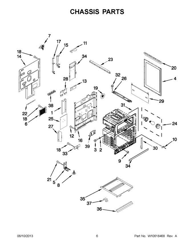 03 - Chassis Parts Diagram and Parts List for YWGE755C0BH0  Whirlpool Range