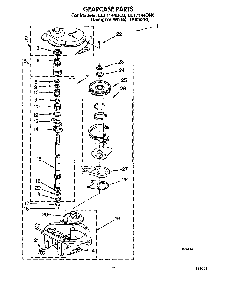 GEARCASE Diagram and Parts List for LLT7144BN0  Whirlpool Washer