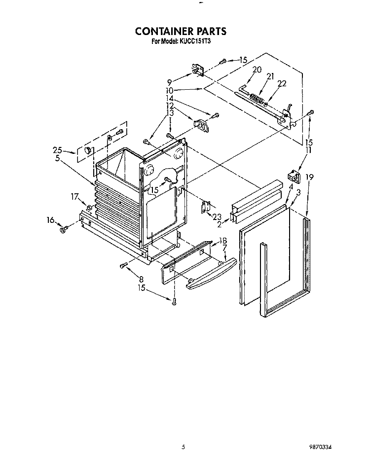 CONTAINER Diagram and Parts List for KUCC151T3  KitchenAid Trash Compactor