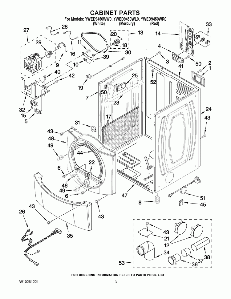 CABINET PARTS Diagram and Parts List for YWED9450WL0  Whirlpool Dryer