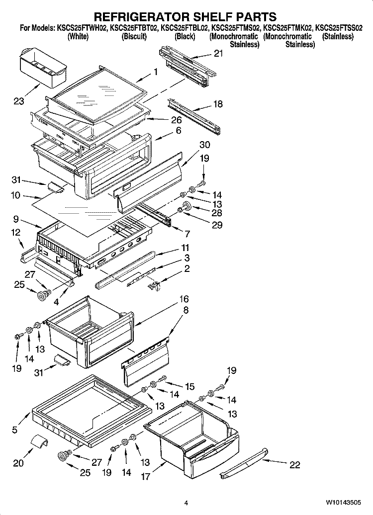 REFRIGERATOR SHELF PARTS Diagram and Parts List for KSCS25FTSS02  KitchenAid Refrigerator