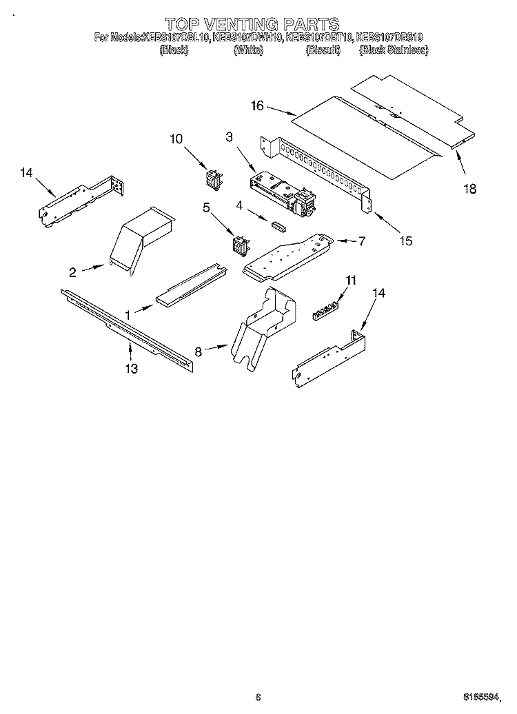 TOP VENTING, OPTIONAL Diagram and Parts List for KEBS107DBS10  KitchenAid Wall Oven