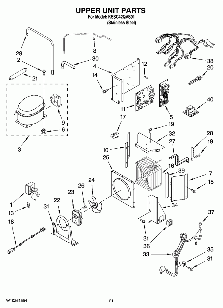 UPPER UNIT PARTS Diagram and Parts List for KSSC42QVS01  KitchenAid Refrigerator