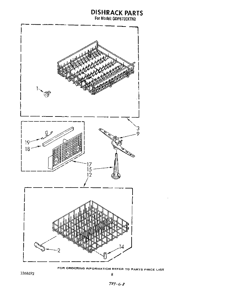 DISHRACK Diagram and Parts List for GDP8700XTN2  Whirlpool Dishwasher