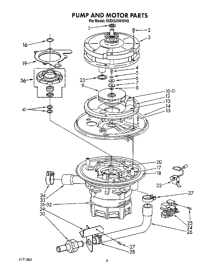 PUMP AND MOTOR Diagram and Parts List for KUDI220WWH3  KitchenAid Dishwasher
