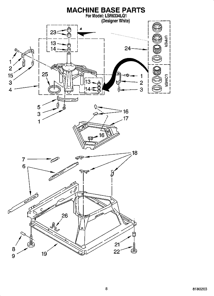 MACHINE BASE PARTS Diagram and Parts List for LSR6334LQ1  Whirlpool Washer
