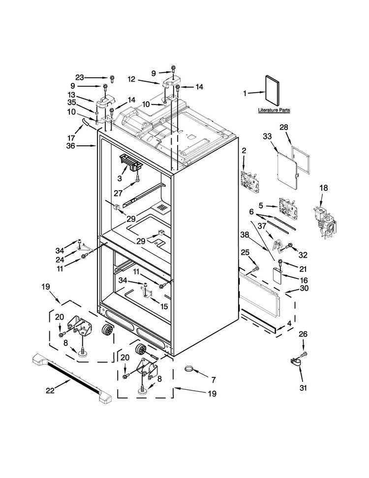 Cabinet Parts Diagram and Parts List for 7WF736SDAM13  Whirlpool Refrigerator