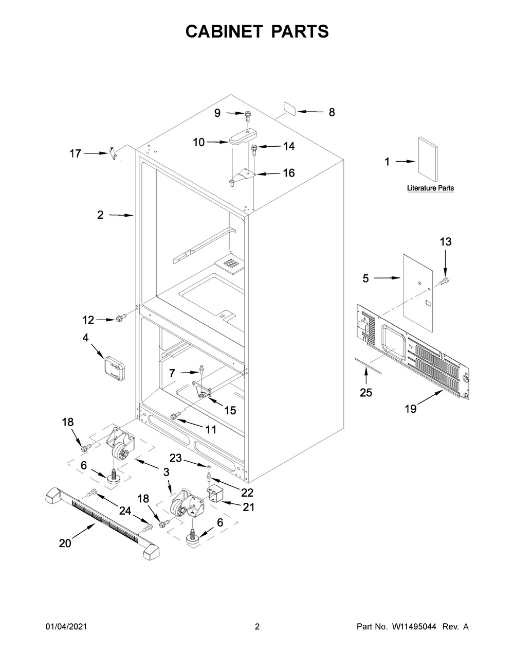 Cabinet Parts Diagram and Parts List for WRB119WFBM02  Whirlpool Refrigerator