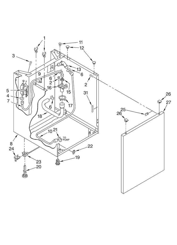 Washer Cabinet Parts Diagram and Parts List for 11098752796  Kenmore Washer Dryer Combo