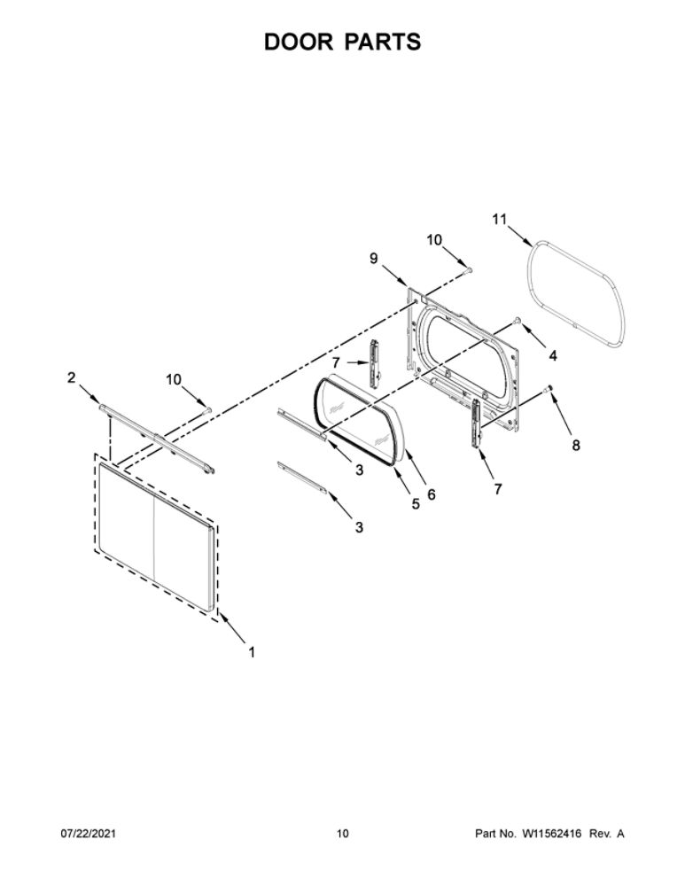 Door Parts Diagram and Parts List for 11061112022  Kenmore Dryer