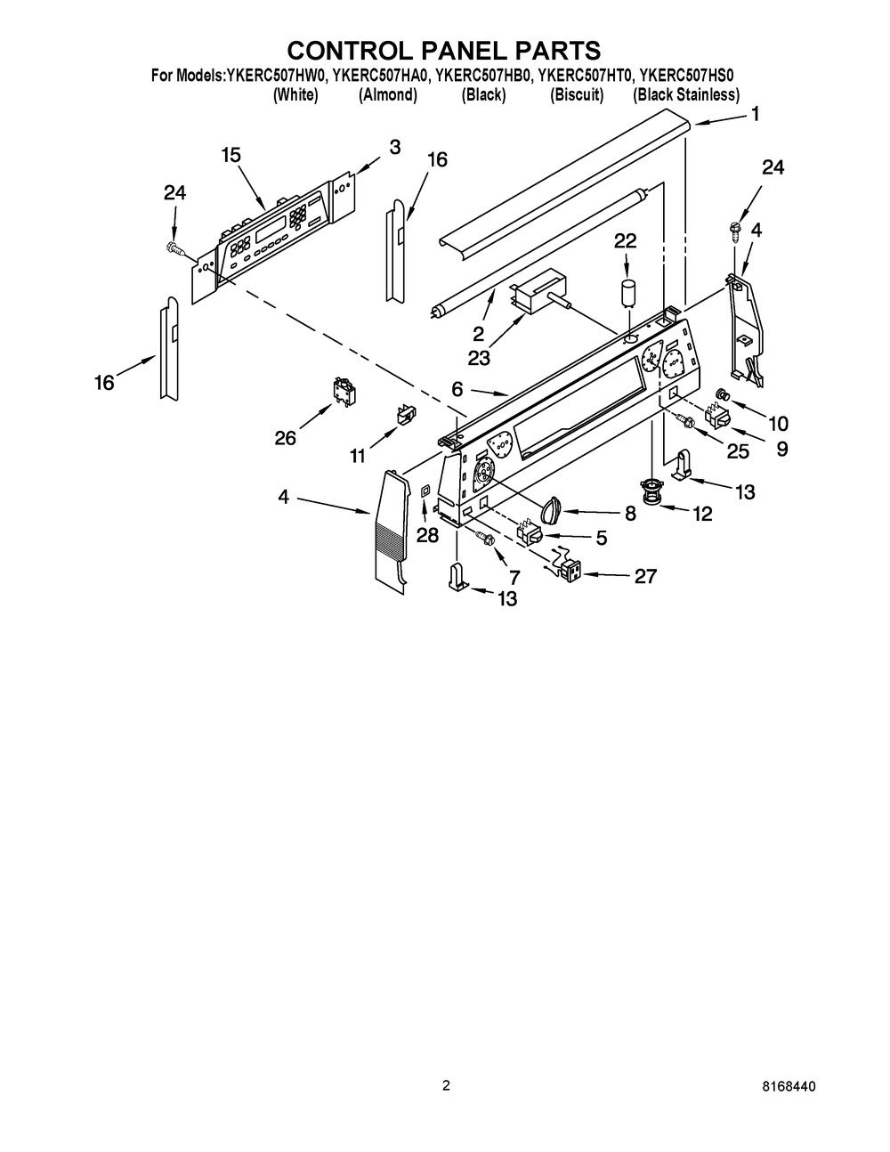 Control Panel Parts Diagram and Parts List for YKERC507HA0  Whirlpool Range
