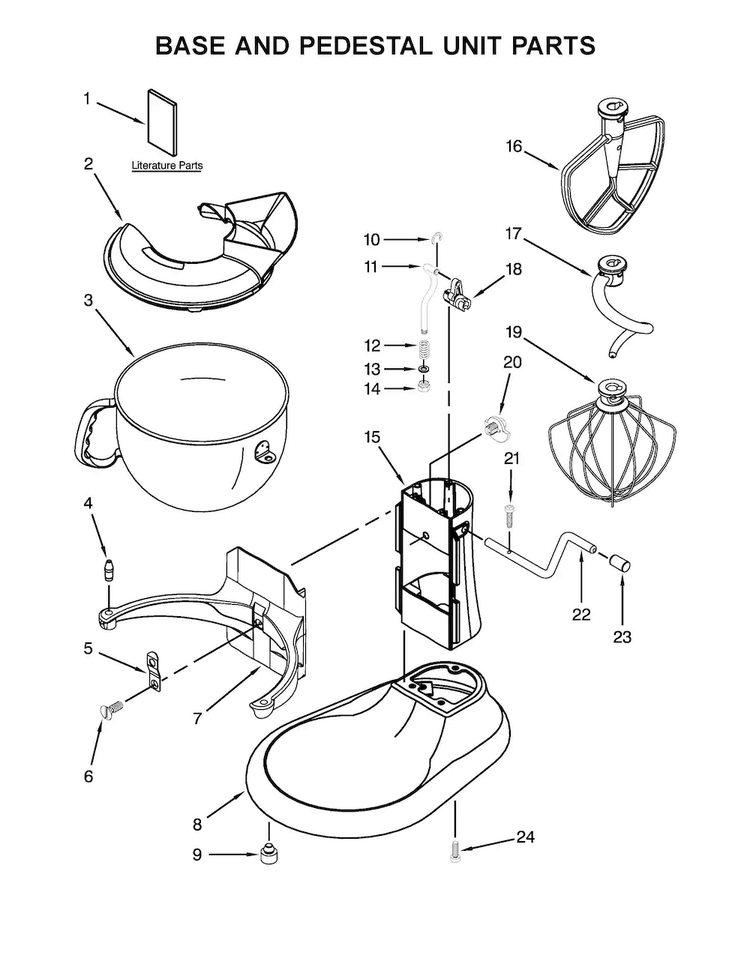 Base And Pedestal Unit Parts Diagram and Parts List for KP26M1XPB5  KitchenAid Mixer