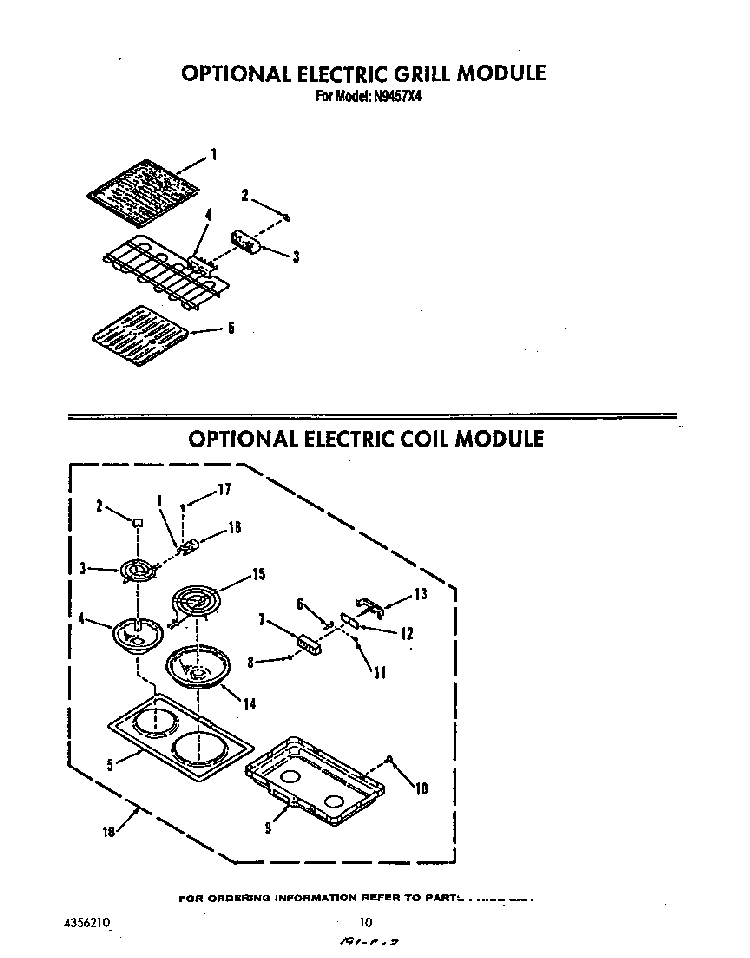 Grill Module And Electric Coil Module Diagram and Parts List for N9457*4  Roper Range