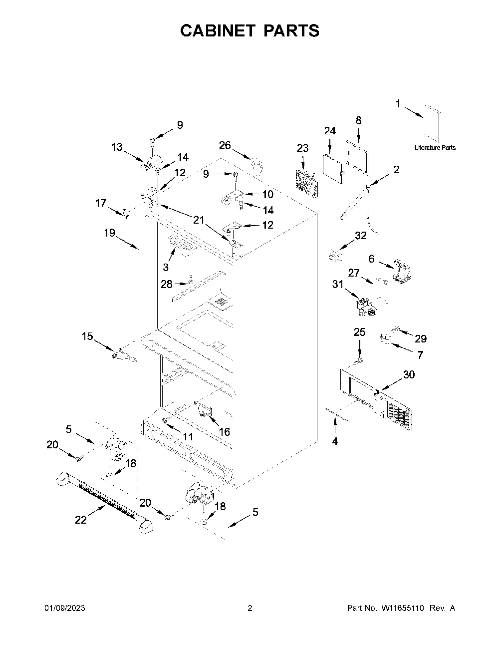 Cabinet Parts Diagram and Parts List for KRFC300ESS09  KitchenAid Refrigerator