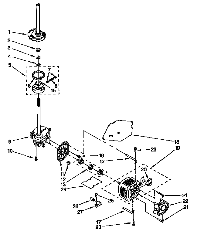 Brake, Clutch, Gearcase, Motor And Pump Diagram and Parts List for LSR7233BGO  Whirlpool Washer