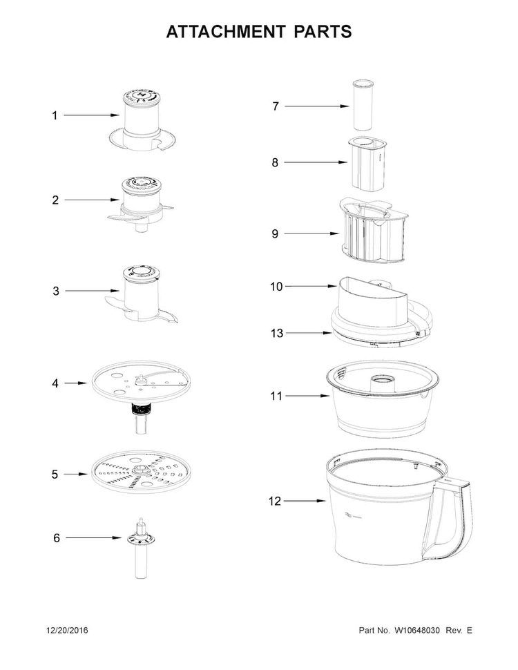 Attachment Parts Diagram and Parts List for KFP0930BU1  KitchenAid Food Processor