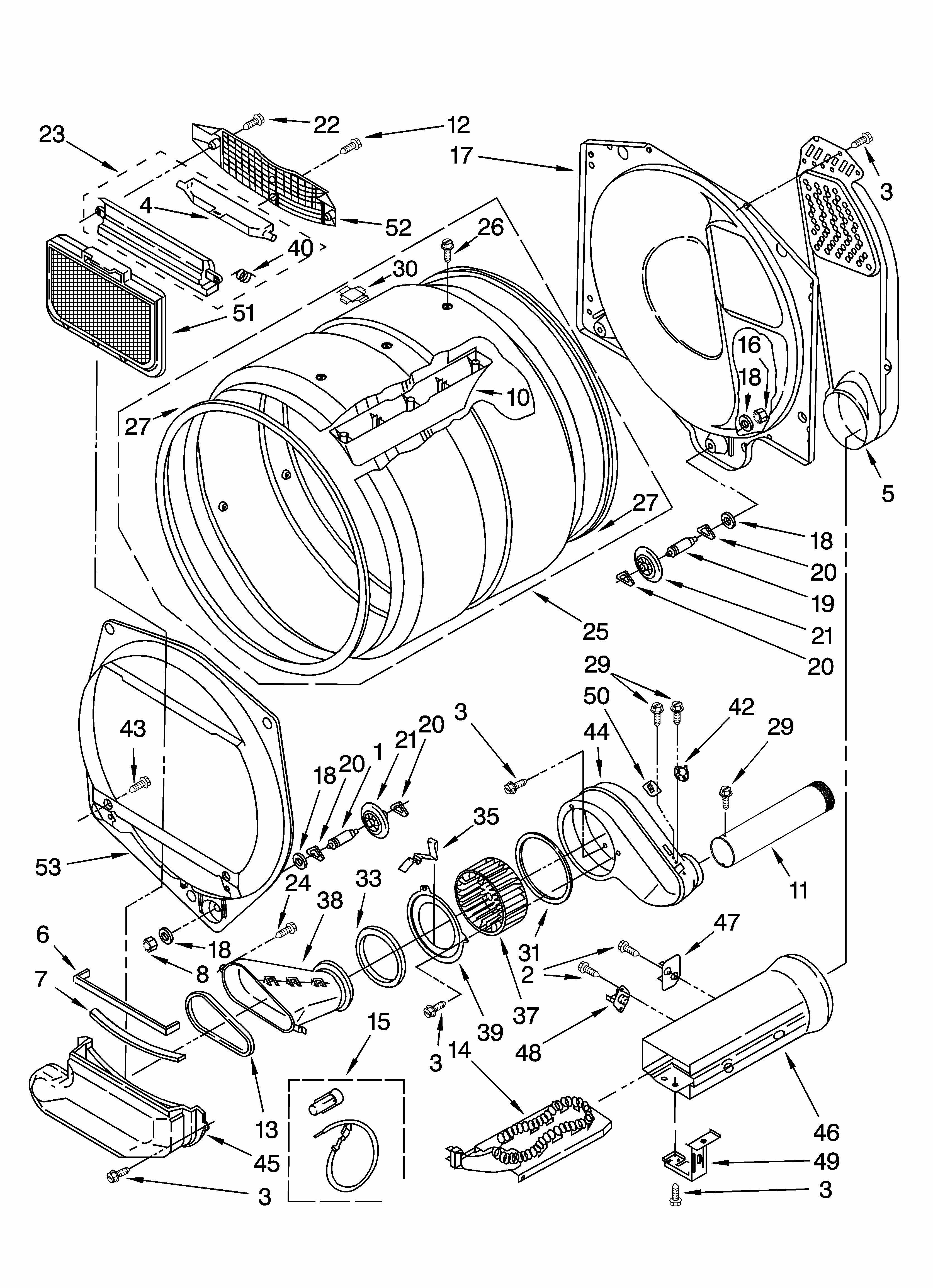 Dryer Bulkhead Parts Diagram and Parts List for 11084764301  Kenmore Washer Dryer Combo