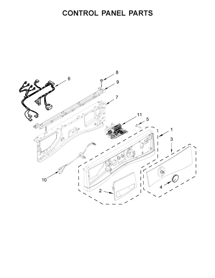 Control Panel Parts Diagram and Parts List for 7MWFW90HEFC1  Whirlpool Washer