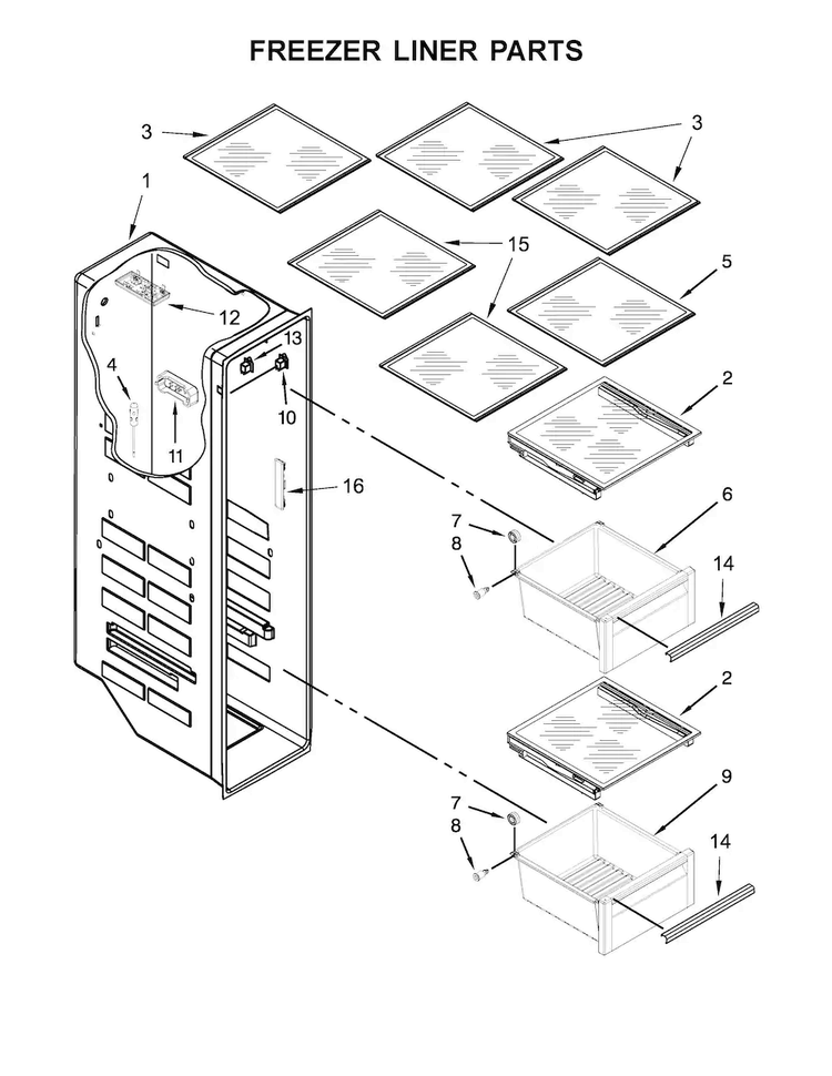 Freezer Liner Parts Diagram and Parts List for KRSC503ESS00  KitchenAid Refrigerator