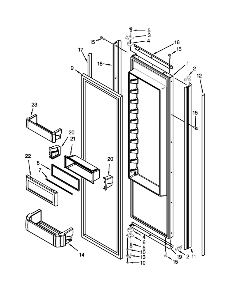 Refrigerator Door Parts Diagram and Parts List for KSSO48FTX20  KitchenAid Refrigerator