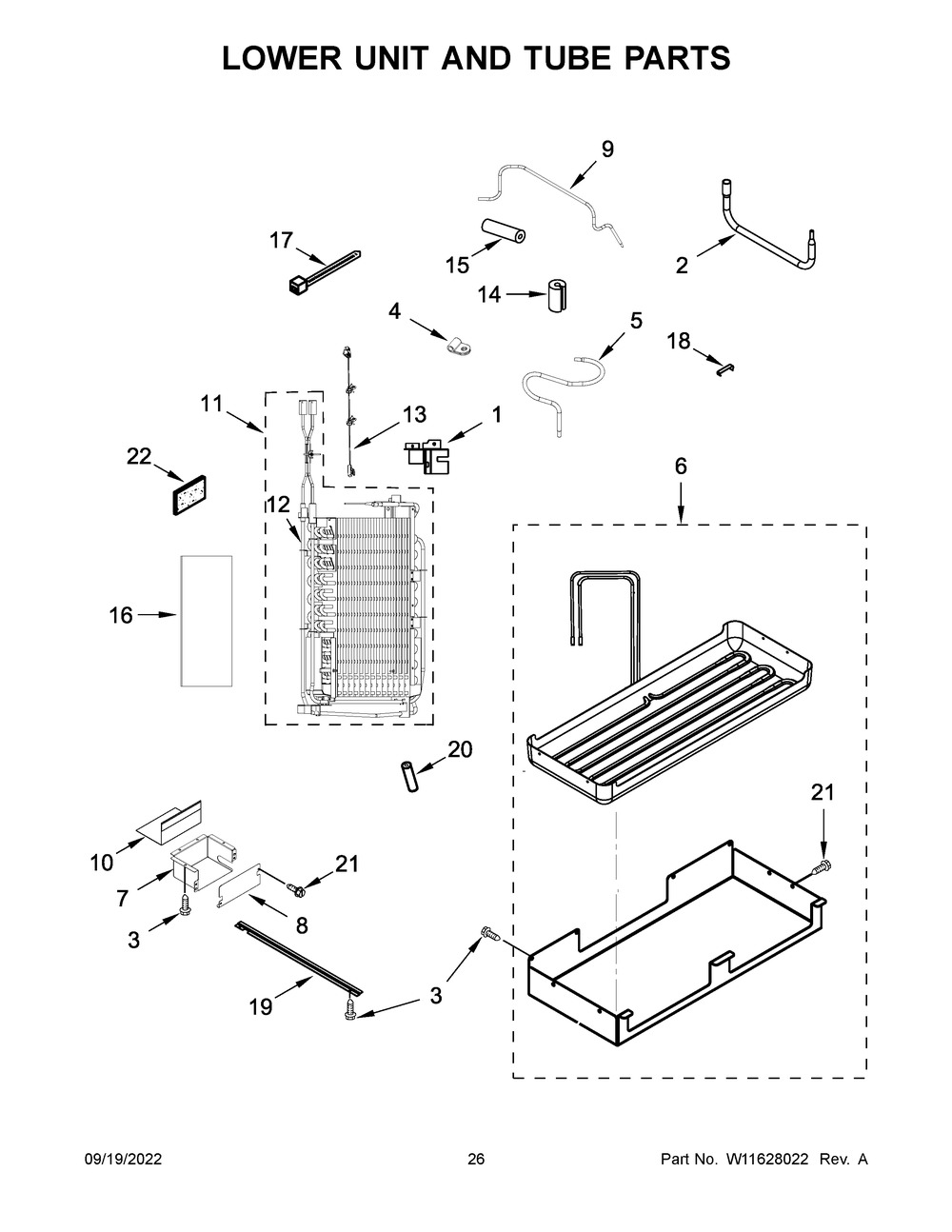 Lower Unit And Tube Parts Diagram and Parts List for KBSD702MPS00  KitchenAid Refrigerator
