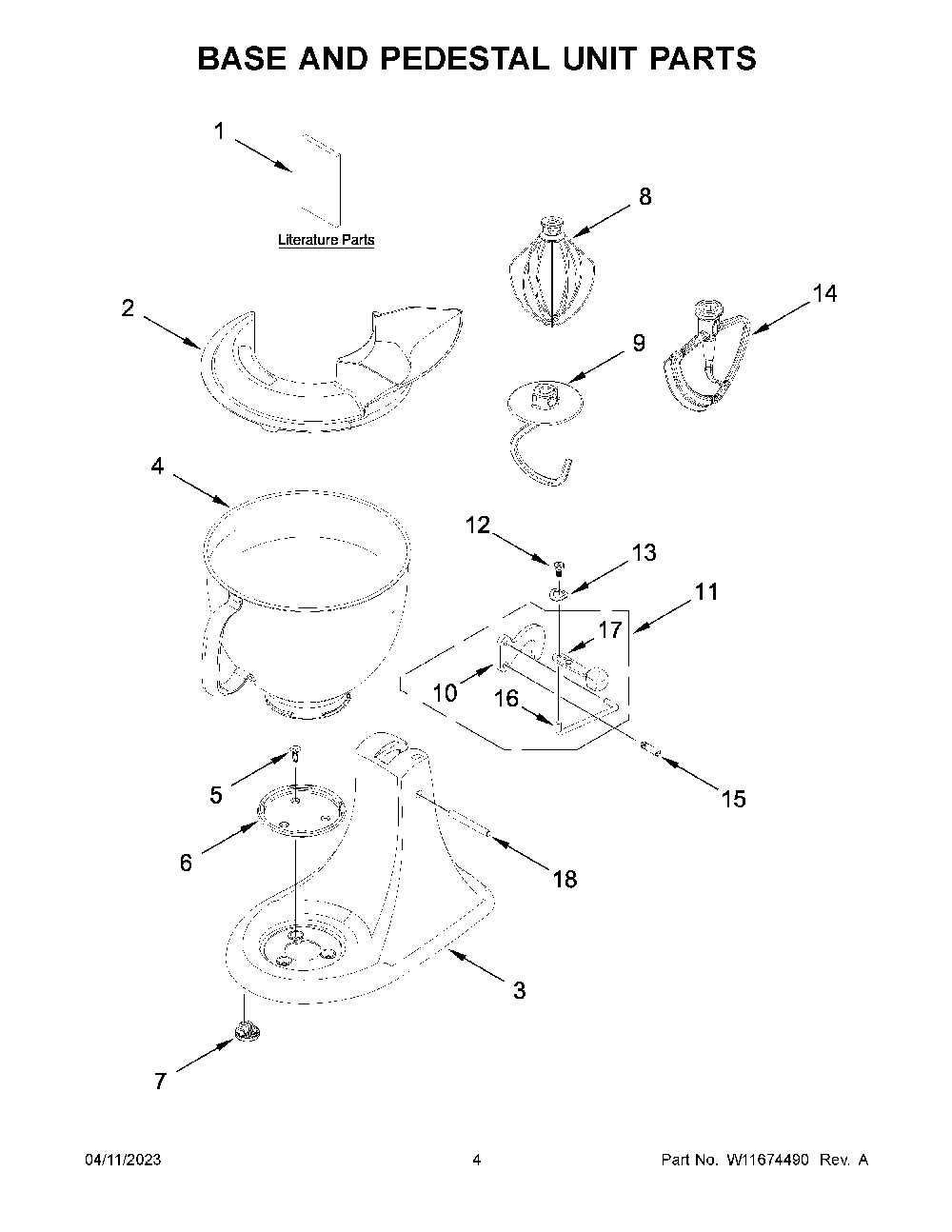 Base And Pedestal Unit Parts Diagram and Parts List for KSM150FGER5  KitchenAid Mixer