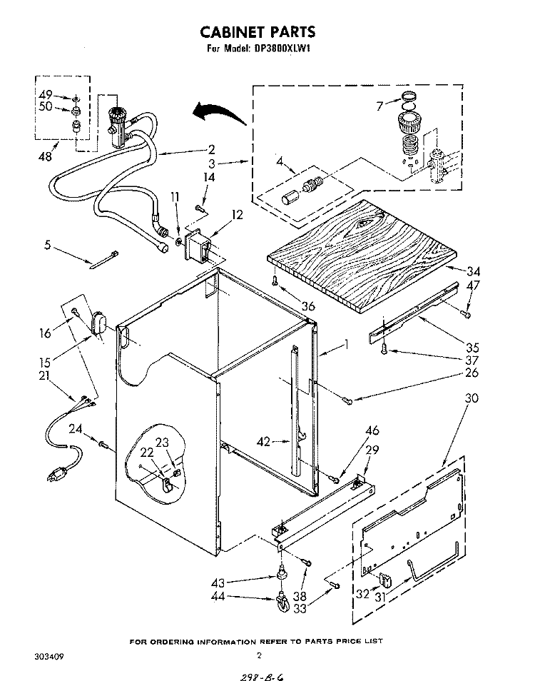CABINET Diagram and Parts List for DP3800XLW1  Whirlpool Dishwasher
