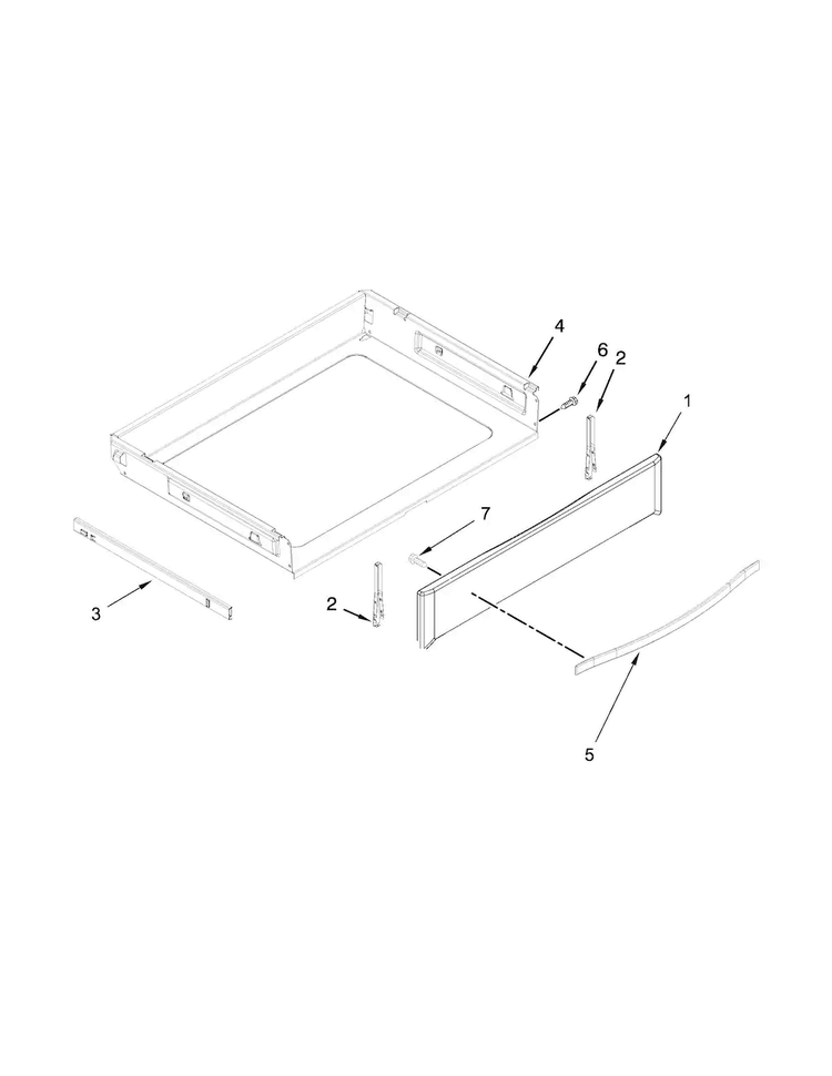 Drawer Parts Diagram and Parts List for WEG745H0FE0  Whirlpool Range