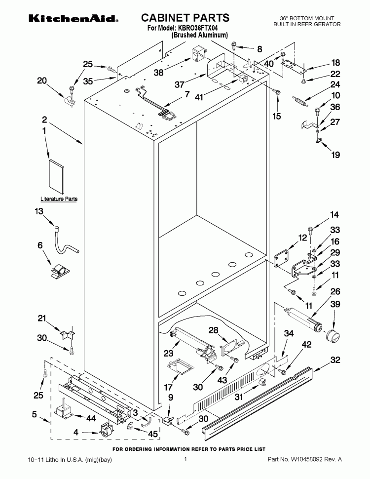 CABINET PARTS Diagram and Parts List for KBRO36FTX04  KitchenAid Refrigerator