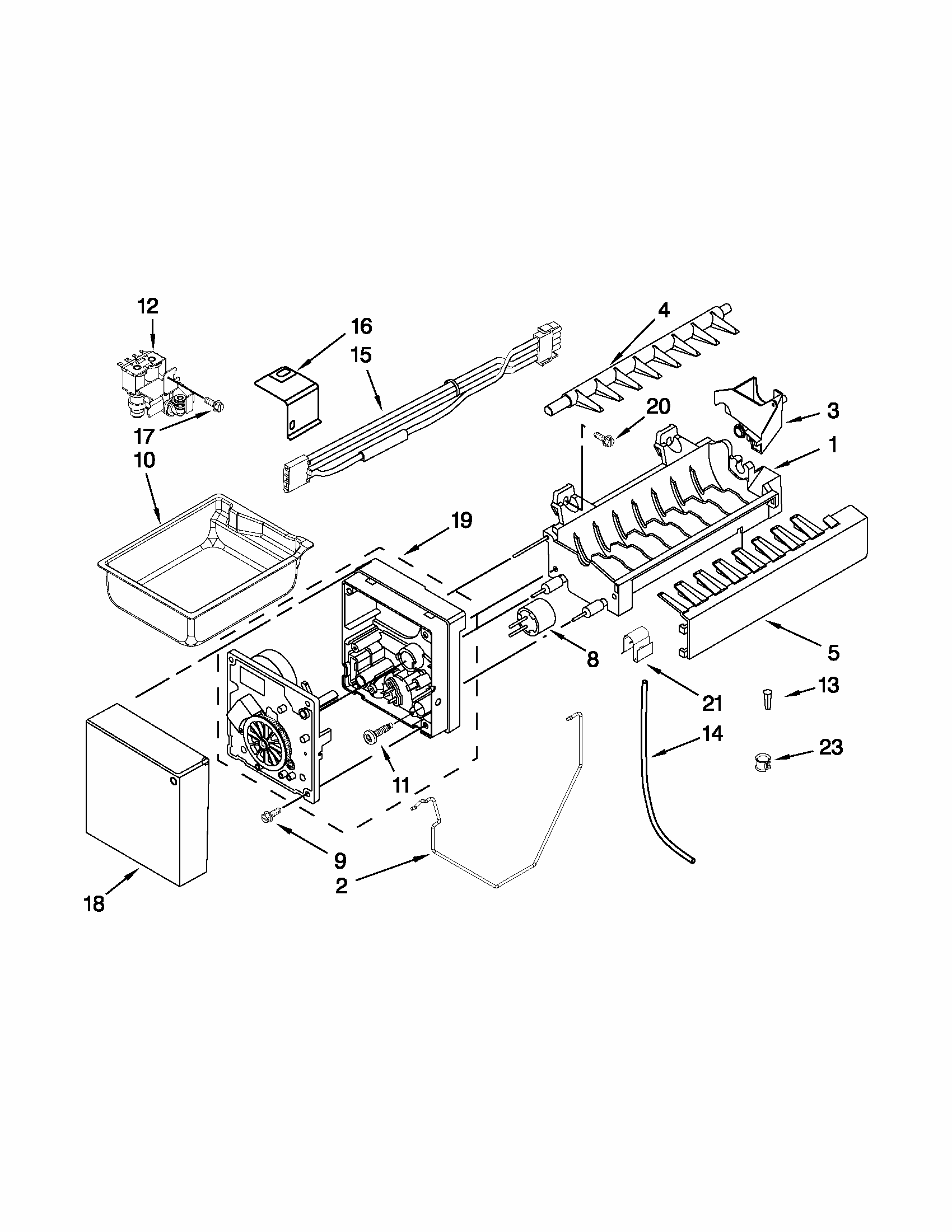 Ice Maker Diagram and Parts List for 59672013017  Kenmore Refrigerator