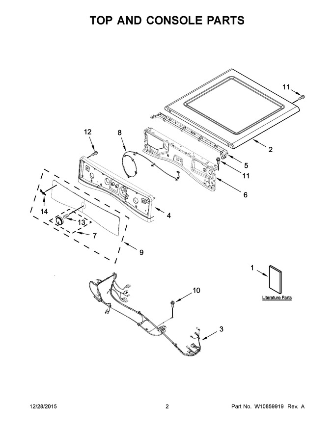 Top And Console Parts Diagram and Parts List for YWED97HEDBD1  Whirlpool Dryer